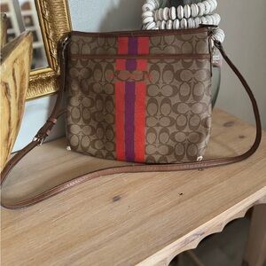 COACH VARSITY STRIPE SIGNATURE COATED CANVAS CROSSBODY BAG